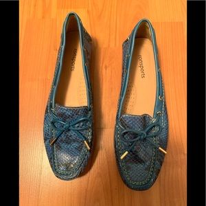 New Blue Snake Skin Print Loafers